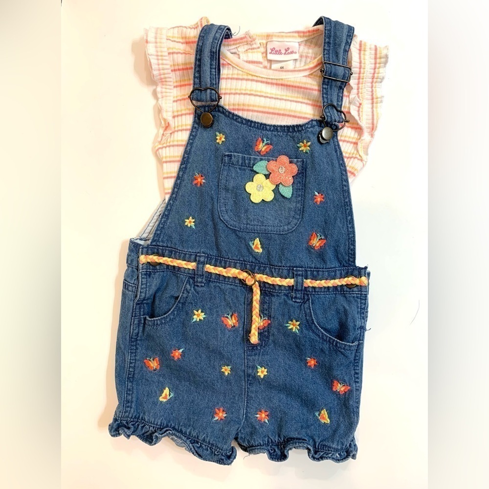 Girls Denim Bib Overalls Short Outfit by Little Lass Size 6X
